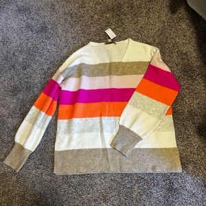LOFT Multicolor Striped V-Neck Sweater